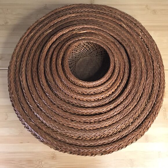 Set of 10 Nesting Wicker Basket Bowls Home Decor Boho Eclectic Country Farmhouse - Picture 3 of 7